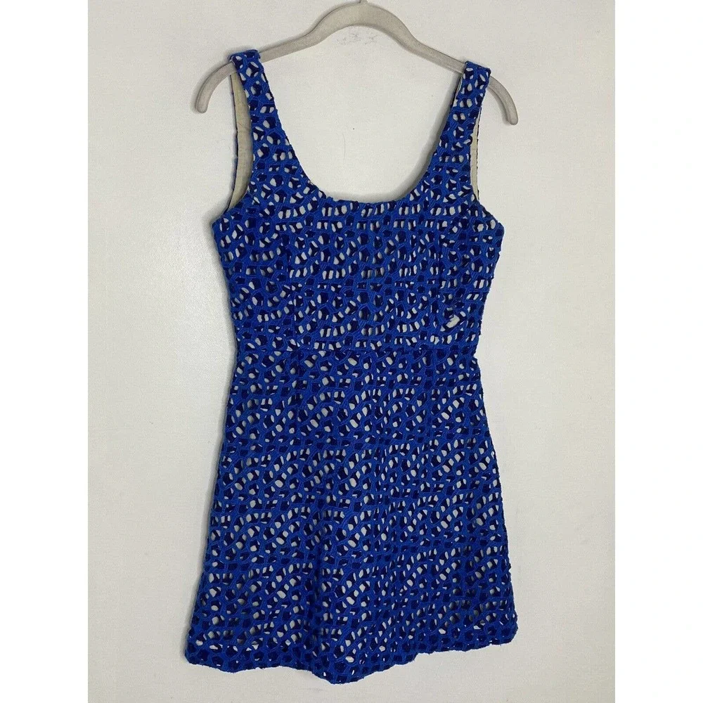 French Connection Blue Crochet A-Line Dress Women's Blue Crochet Colorful Sz 0 - Picture 2 of 5